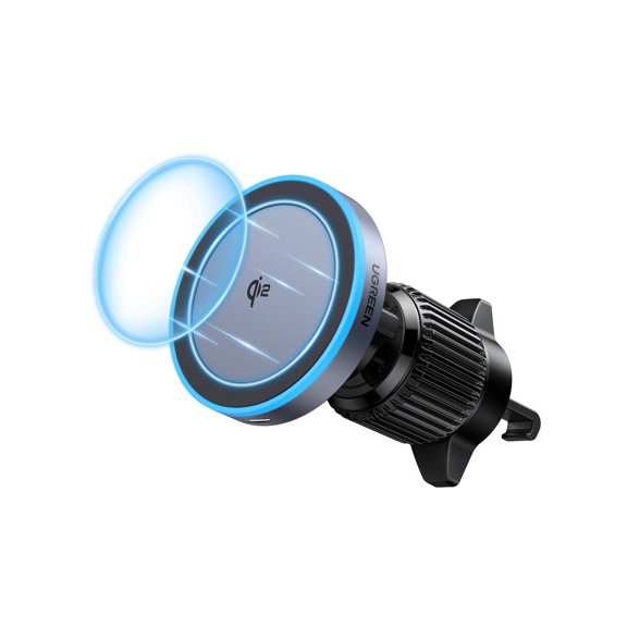 Cargador Inalámbrico de Coche UGREEN Qi2 15W Compatible con MagSafe Negro con Pantalla de Luz