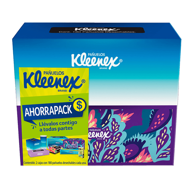 Pañuelos desechables Kleenex ahorrapack 2 cajas con 180 pzas c/u