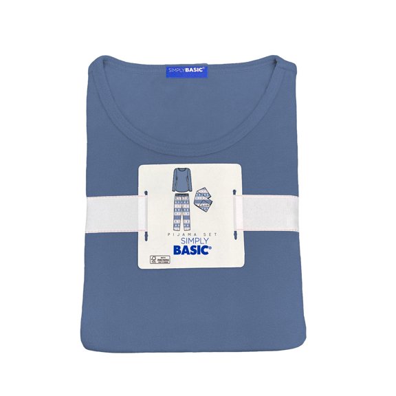 Pijama Simply Basic para Dama Playera Manga Larga con Pantalón Étnico Pinos Azul Talla EG 3 Piezas