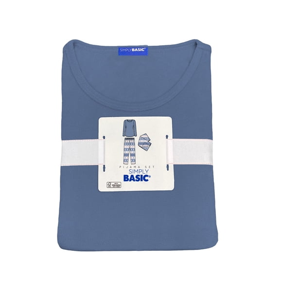 Pijama Simply Basic para Dama Playera Manga Larga con Pantalón Étnico Pinos Azul Talla EG 3 Piezas