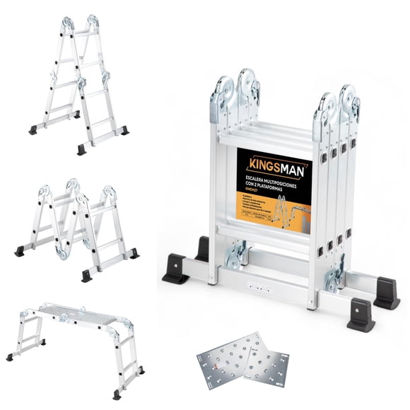Escalera Plegable 2.7 m 8 Peldaños Aluminio Multiposiciones 150 kg Kingsman gris