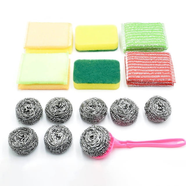 Esponjas y estropajos de acero inoxidable para lavar platos | Estropajos para platos, ollas y sartenes | Artículos de limpieza multicolor para fregaderos de cocina para uso doméstico