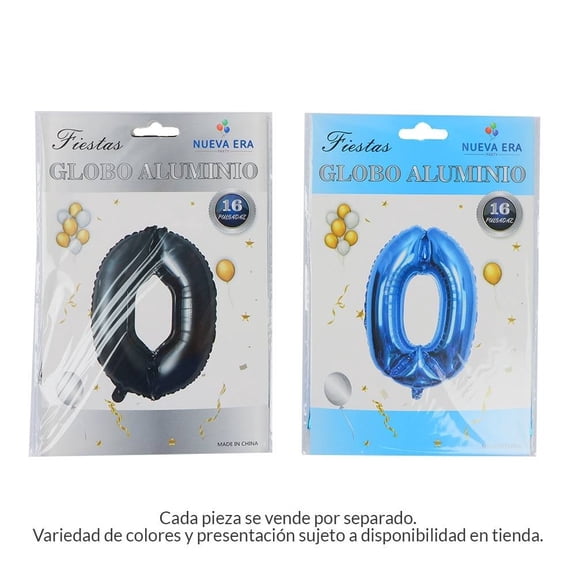 Globo Prichos Metálico con Diseño de Número 0 Varios Colores 1 Pieza