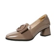 thumbnail image 4 of Zapatos de boda para mujer con tacón bajo y grueso, punta cerrada y cuadrada, cómodos Caqui, 4 of 7