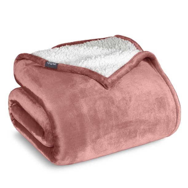 Bare Home Manta de Cama de Felpa Sherpa Mullida y Suave, Reversible, Liviana, Tamaño Twin/Twin XL, Rosa Empolvado
