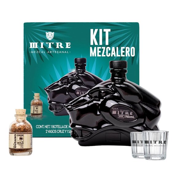 Mezcal Mitre Artesanal Espadín 750 ml + 2 Vasos Cruz + Una Sal De Gusano