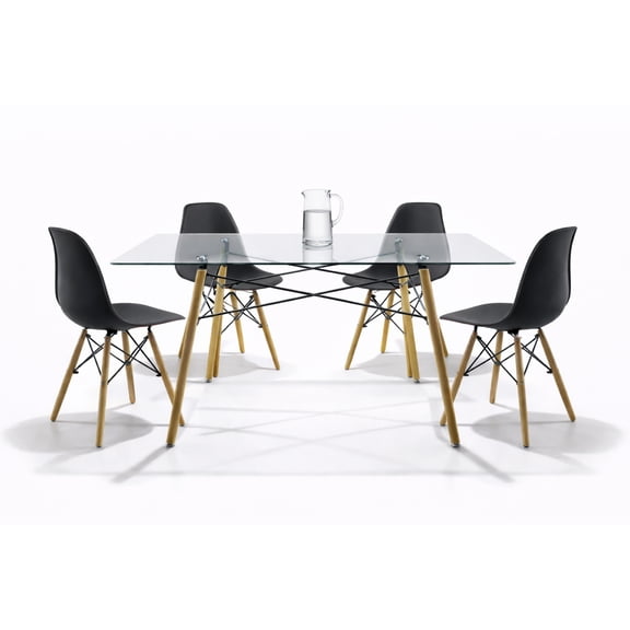Set de 4 Sillas y Comedor Mundo In  Sillas JM-1618 Oslo Negro y Comedor Rectangular