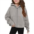 thumbnail image 1 of Sudadera de manga larga con cuello redondo y media cremallera para niñas de 5 a 14 años, sudadera corta de felpa suave y ligera con bolsillo, como se muestra en la imagen, de 5 a 13 años., 1 of 4