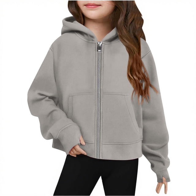 Sudadera de manga larga con cuello redondo y media cremallera para niñas de 5 a 14 años, sudadera corta de felpa suave y ligera con bolsillo, como se muestra en la imagen, de 5 a 13 años.