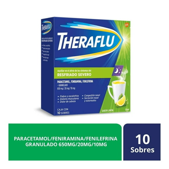 Té antigripal Theraflu limón resfriado severo 10 sobres