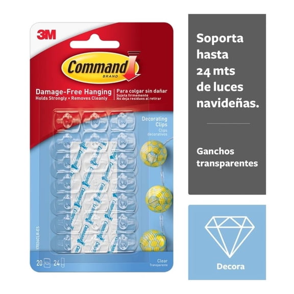 Clips Decorativos Command Mini 20 pzas 24 Tiras Pequeñas