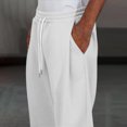 thumbnail image 4 of Amzcrzy Pantalones Deportivos Hombre Clásicos Color Liso Cintura Alta Elástica Cordón Pierna Recta Holgados Anchos Cómodos Con Bolsillos Tallas S-2XL Blanco, 4 of 7