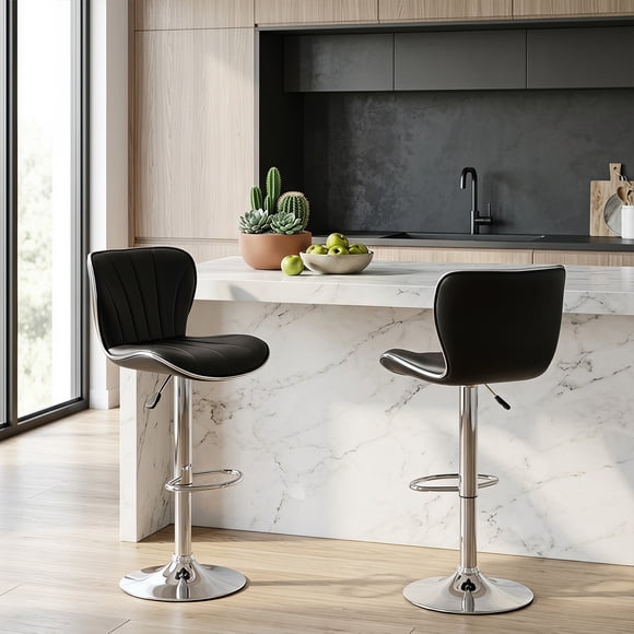 Set de 2 Bancos Barra, Giratorio Altura Ajustable, Color Negro HOMEMAKE FURNITURE  Contemporáneo