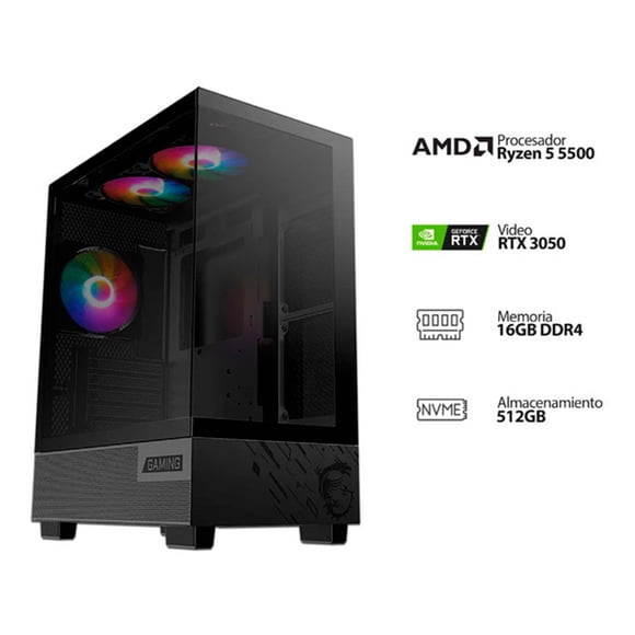 PC Gamer Powerbit Powerbit ZeroGravity, Ryzen 5 5500 (hasta 4.2 Ghz), Memoria de 16GB DDR4, SSD M.2 de 512GB, Video GeForce RTX 3050 LP, 700W 80 Plus Bronze, Windows 11 Home