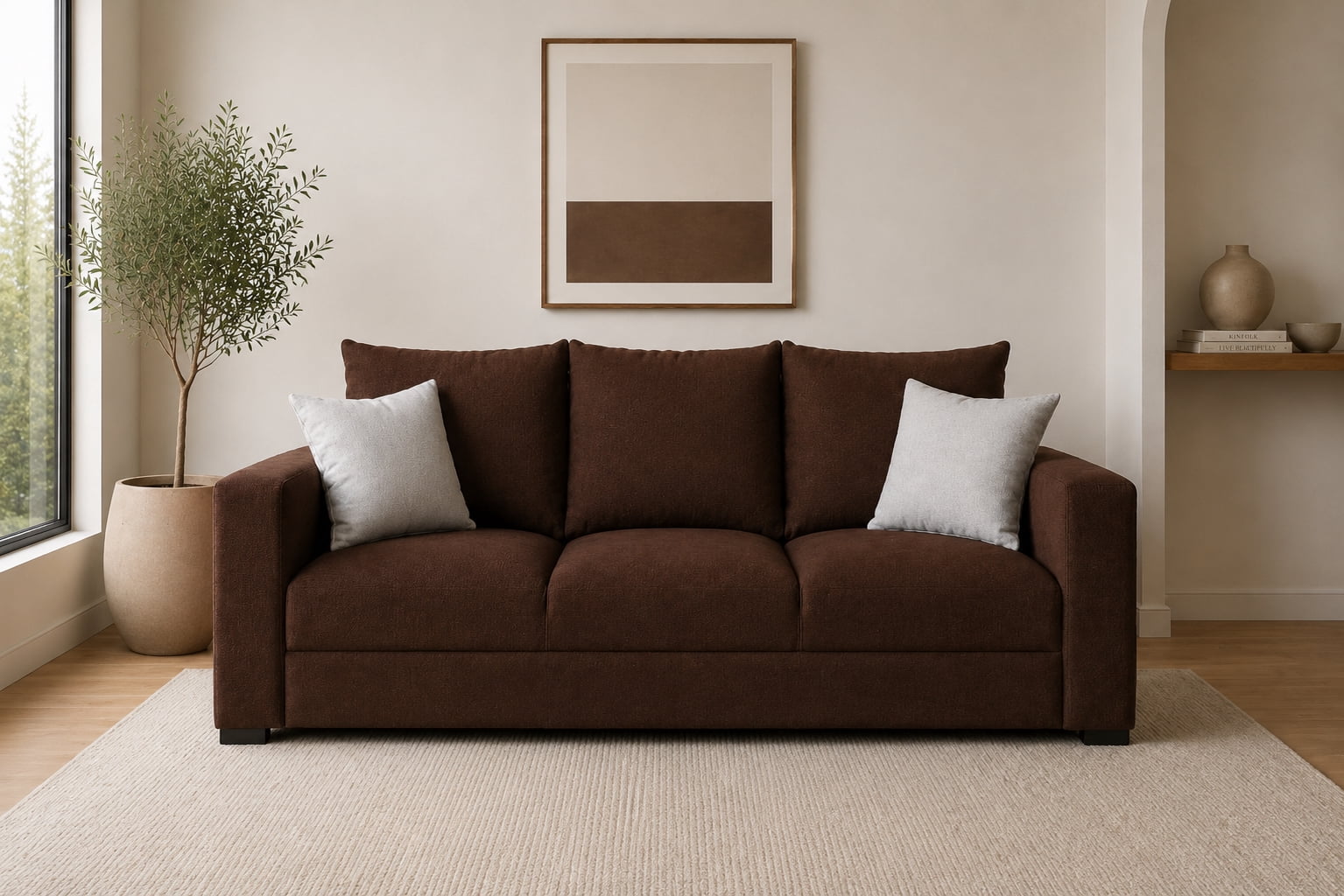 Sofa El Bazar Store Miami Lino Chocolate 3 plazas, Modular, Moderno, Sala