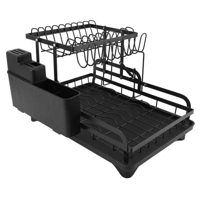 Estante Para Secar Platos De Doble Nivel, Estante De Almacenamiento Plegable Para Encimera De Cocina, Estante Escurridor, Diseño Ventilado, Organizador Multiusos Con Material De