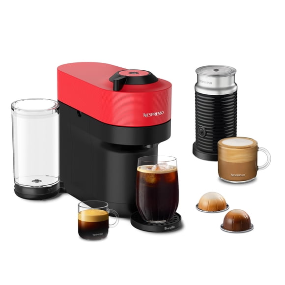 Cafetera y espresso Nespresso Vertuo Pop+ de Breville con espumador de leche, rojo picante