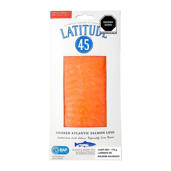 Láminas de Salmón Ahumado Latitud 45 Ahumado en Frío Calidad Premium 170 g