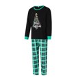 thumbnail image 3 of Pijamas navideños familiares a juego: camisetas de manga larga con cuello redondo y estampado de letras y hojas, y pantalones a cuadros., 3 of 10