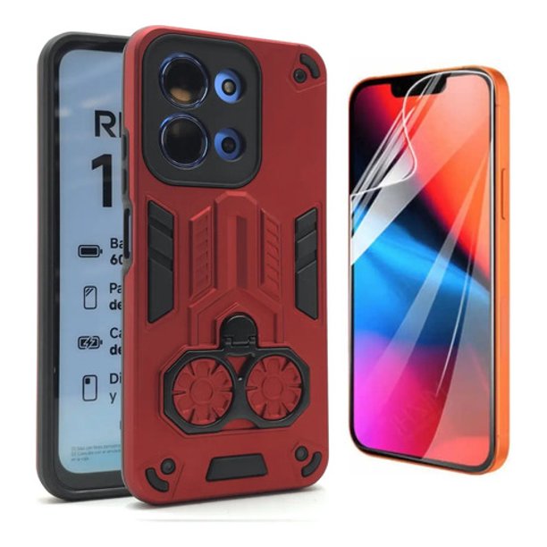 Funda + Mica Icon Case Antidrop para Poco C85, Carcasa, Protector, Uso Rudo, Protector de Pantalla, Antigolpes, Esquinas Reforzadas, Protección de Cámara - Rojo