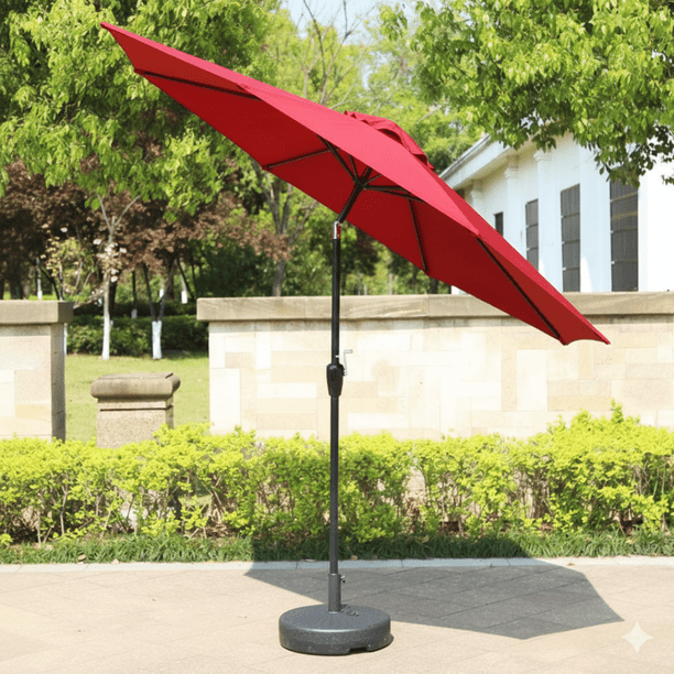 Sombrilla Roja de Jardín de 2.7 m con Sistema Inclinable y Manivela para Sombra en Exterior | Sombrilla para Patio, Terraza y Exterior