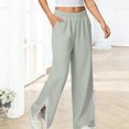 thumbnail image 2 of TaTaai olid Color Cotton Linen Women Casual Pants Wide Leg Breathable Machine Washable No Fading Lightweight Non See-through Daily Wear Full Length Trousers Gift, 2 of 8