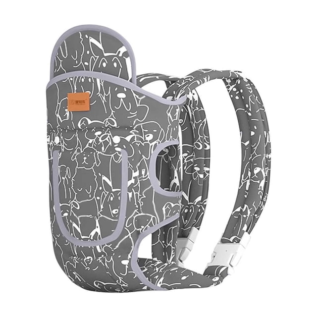 xihbxyly correa de abrazo para bebé para exteriores, soporte ergonómico cómodo multicolor #3 con patrón lineal blanco sobre fondo gris, vista frontal 3/4 mostrando panel delantero acolchado, soporte lumbar, tirantes acolchonados y hebillas de seguridad blancas ajustables; material suave y transpirable, bolsillo frontal y borde lila; también a menudo usada como apoyo manos libres para paseo corto del bebé.