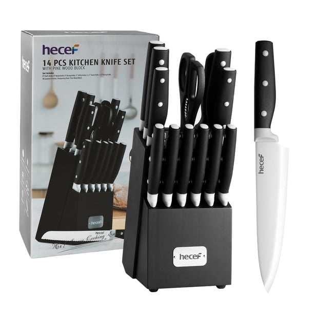 Juego de bloques de cuchillos de cocina Hecef 14 piezas acero inoxidable alto contenido de carbono 6 cuchillos para carne