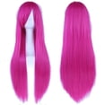 thumbnail image 1 of Zhuge Pelucas de cabello natural liso de 80 cm de largo para cosplay con flequillo, peluca colorida para fiesta de disfraces de Halloween para niña (rosa), 1 of 3