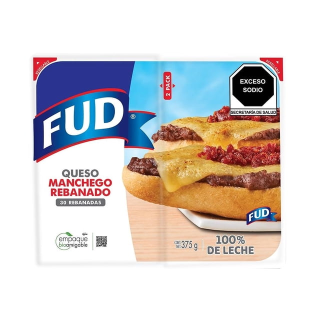 Queso manchego FUD 41 2 pack rebanadas rectangulares 375 g