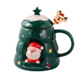 thumbnail image 2 of Taza navideña de cerámica con tapa y cuchara | Taza aislante para chocolate caliente, café o té | Taza para bebidas navideñas para el hogar, la cocina y la oficina., 2 of 3