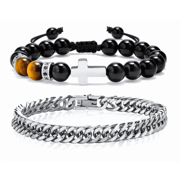 Pulsera Xtellar Hombre Acero Inoxidable Cruz Ojo De Tigre