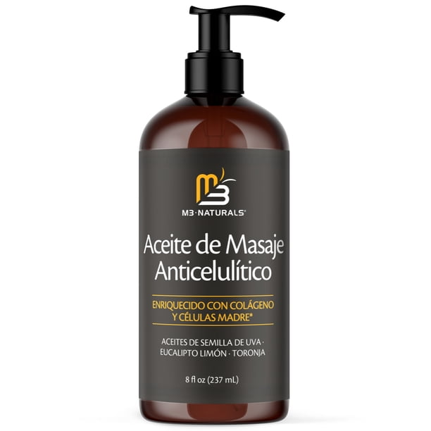 Aceite de Masaje Anticelulítico M3 Naturals, Reafirmante de la Piel con Colágeno y Células Madre, Aceite Corporal Eliminador de Celulitis, 240ml
