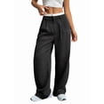 thumbnail image 1 of Pantalones Anchos y Holgados para Mujer, Estilo Palazzo Harén, Informales, A Rayas, con Cintura Elástica y Bolsillos Negro L, 1 of 7