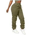 thumbnail image 1 of Amzcrzy Pantalones Cargo Mujer Color Liso Ligeros Senderismo Detalle Fruncido Cintura Elástica Cordón Cómodos Jogging Tallas S-2XL Verde, 1 of 7