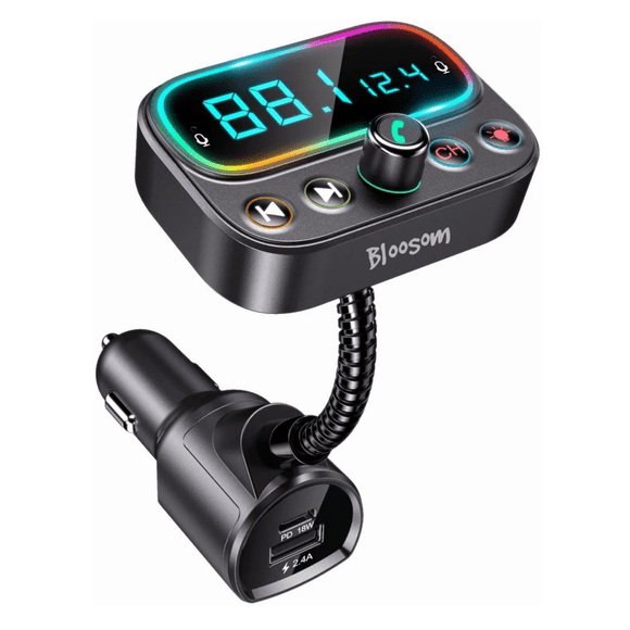 Transmisor Bluetooth Bloosom  Fm Qc3.0 Pd Asistente Voz Usb Aux Auto Negro
