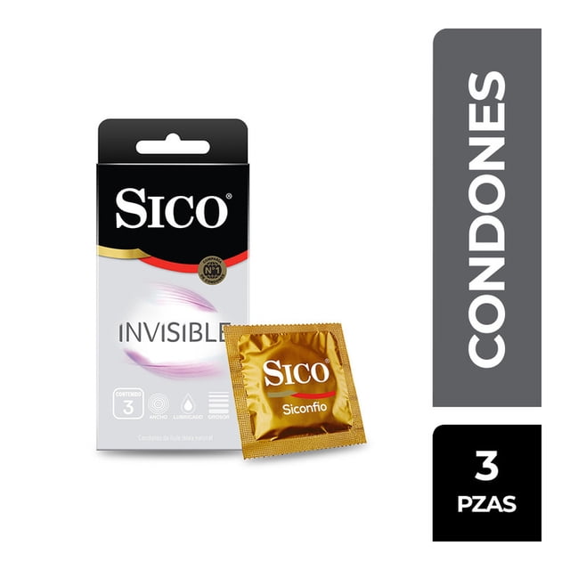 Condones Delgados Sico Invisible Caja de 3 pzas