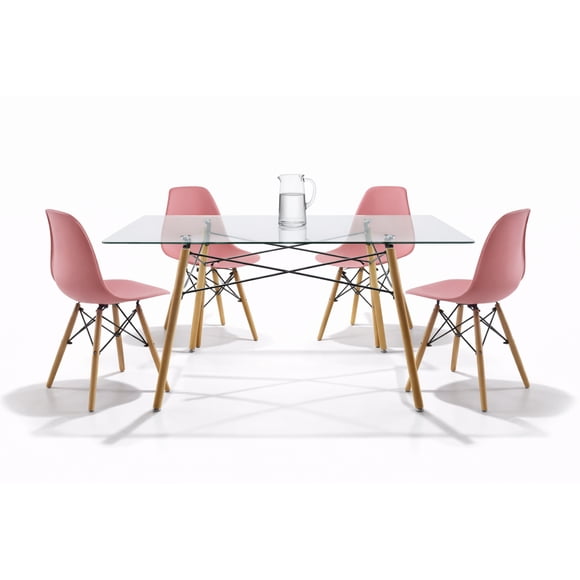 Set de 4 Sillas y Comedor Mundo In  Sillas JM-1618 Oslo Rosa y Comedor Rectangular