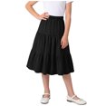 thumbnail image 2 of Falda midi vaquera escalonada para niñas, cintura alta elástica, corte en A, falda larga informal, suave, transpirable, con volantes, color negro, tallas de 4-5 a 14-15 años., 2 of 5