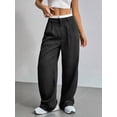 thumbnail image 4 of Pantalones Anchos y Holgados para Mujer, Estilo Palazzo Harén, Informales, A Rayas, con Cintura Elástica y Bolsillos Negro L, 4 of 7