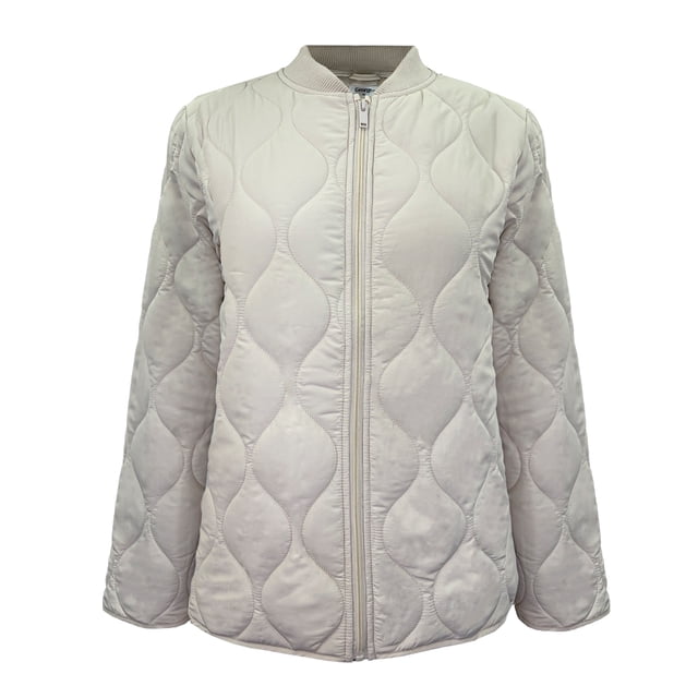 Chamarra George para Mujer, Acolchada Estilo Bomber Crema Talla CH