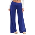thumbnail image 1 of Amzcrzy Pantalones Palazzo Mujer Anchos Cintura Alta Cómodos Holgados Elegantes Casuales Verano Playa Ligeros Sin Costura Delantera Suaves Elásticos Con Bolsillos Tallas S-2XL Azul, 1 of 7