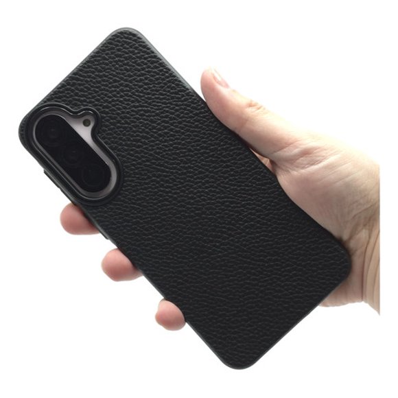 Funda Icon Case Cromo Piel para Samsung A56 5G, Carcasa, Protector, Uso Rudo, Antigolpes, Resistente, Esquinas Reforzadas, Protección de Cámara - Negro