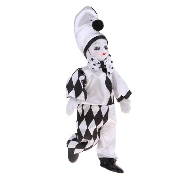 Muñeco Payaso Porcelana Coleccionable con Traje Colorido Extremidades Ajustables Regalo para Niños Adecuado para Decoración de Fiestas Adornos en Casa