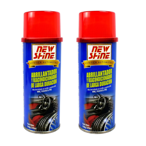 2 Abrillantador y Reacondicionador New Shine 370ml | Brillo de Larga Duración | Renueva Plásticos y Vinil