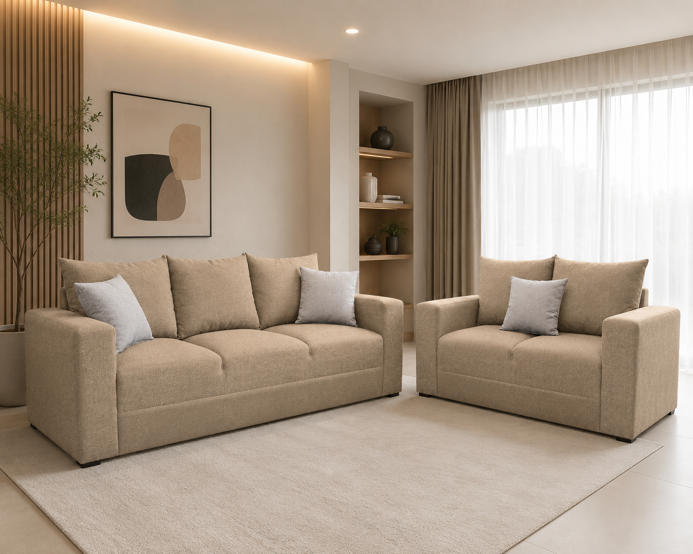 Sala Modular 3-2 El Bazar Store Miami Lino nacional Beige Sofá Love seat