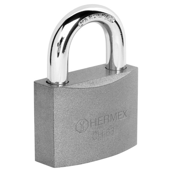 Candado de hierro, 63mm, gancho corto, caja Hermex