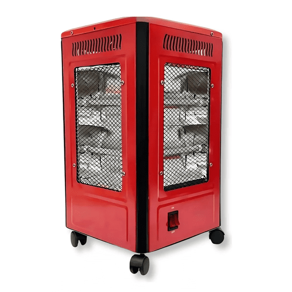 Calentador 4 Lados Good Home De Cuarzo 2000w Con Ruedas Rojo