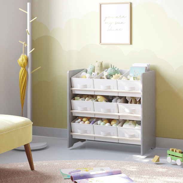 Estantería Infantil para Juguetes,9 Cajas de Almacenamiento no Tejidas, Gris Paloma