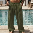 thumbnail image 2 of Amzcrzy Mens Linen Pants Comfortable Elastic Waist Drawstring Trousers for Men Summer Casual Relaxed Fit Beach Yoga Pants Lightweight Baggy Wide Leg Pants for Men with Flag Label S-3XL Verde, 2 of 5